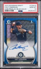 2023 BOWMAN DRAFT CHROME PROSPECT AUTO BLUE WAVE COLT EMERSON 139/150 PSA 10