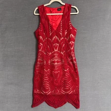 Bardot Dress 8 M Red Lace Stretch Cocktail Formal Holiday Christmas Deco Boho
