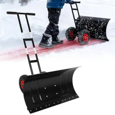Heavy-Duty Snow Pusher with Large Blade and Anti-Skid Wheels, Snow Removal Tool
