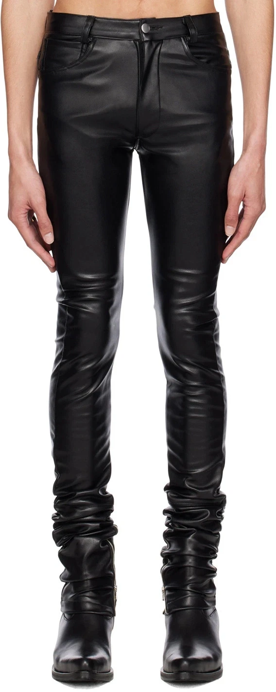 Mens Black Leather Pant 100% Real Lambskin Skinny Fit Trouser Biker Pants W34