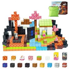 100PCS Magnetic Building Blocks Set - Lava Volcano Theme, STEM 3D Tiles for Kids