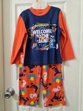 SPACE JAM 2 Pc Boys Long Sleeve FR Soft Fleece Pajama Set Size 5/6 Sleepwear GC