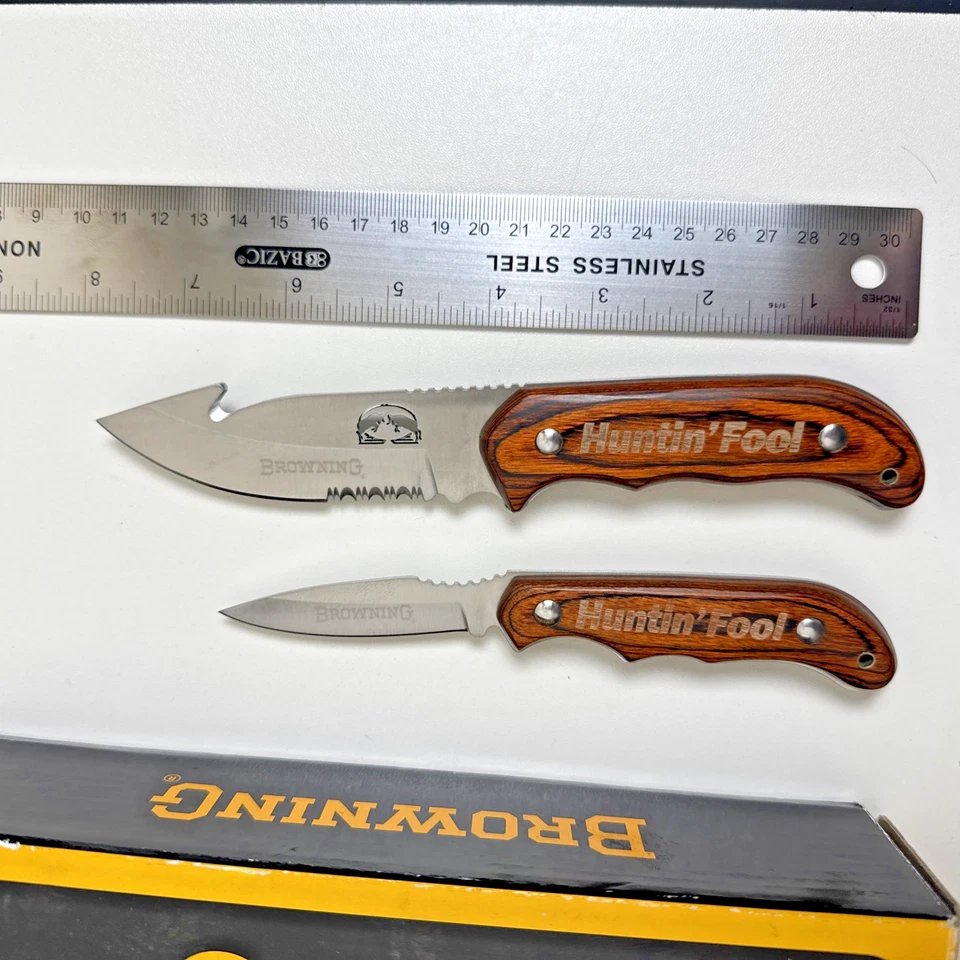 Juego de cuchillos de caza de hoja fija par perfecto Browning mango de madera NUEVO Foto 4 de 4