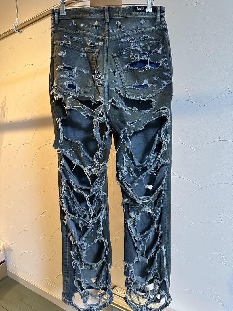 Balenciaga Super Destroyed Baggy Denim Pants Light Blue 2023