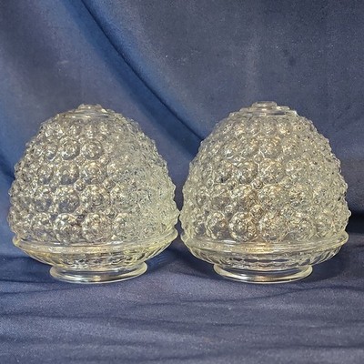 2 Vintage MCM Clear Glass Acorn Beehive Ceiling Light Shade Globe 3 1/4'' Fitter