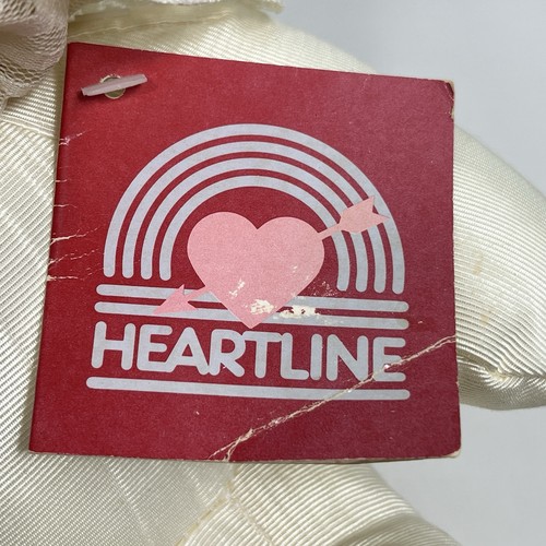 Vintage Heartline Teddy Bear 9” Ivory Satin Textured Lace Bow Ivory Champagne - Picture 8 of 14