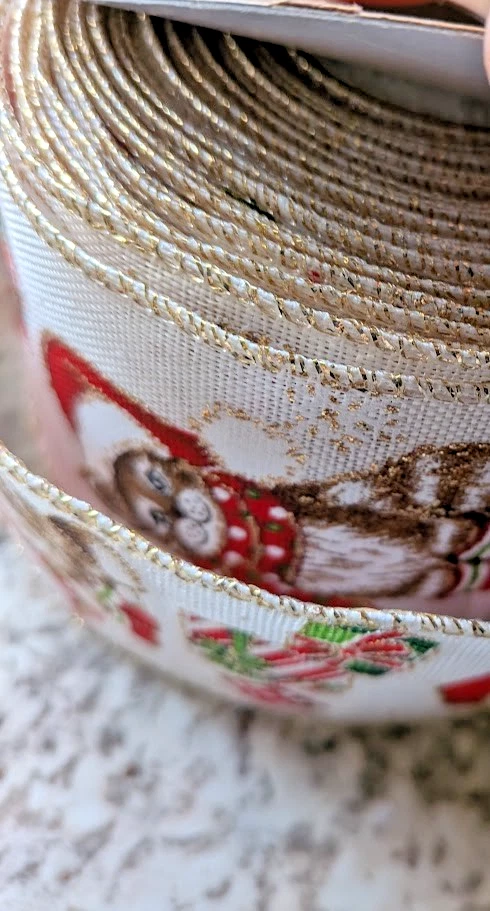 Adorable Christmas Cat Kitten Wired Ribbon 2.5" Wide Craft Decor Artic Holiday - Image 4 of 4