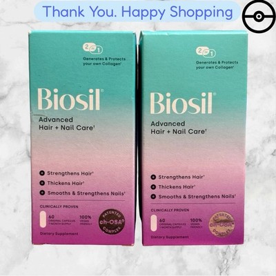 X2 PACK BIOSIL ADVANCED HAIR + NAIL CARE - 60 CAPSULES - EXP 10/27 - NEW