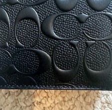 Coach Raised Black Canvas Leather Wallet Bifold Embossed Leather Jacquard C