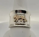 Vintage Sterling Silver 14K Wide Cigar Band Ring, C^A, 12.76 grams