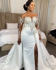 Mermaid Wedding Dress Detachable Train African Plus Size Split Side Bridal Gown