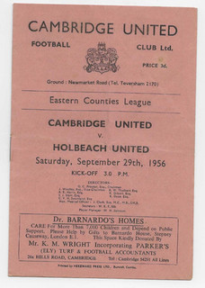 1956/57 Eastern Counties League CAMBRIDGE UNITED v. HOLBEACH UNITED