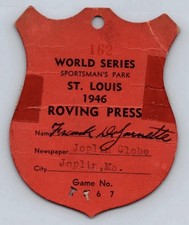 1946 St Louis Cardinals Red Sox World Series Pass Ted Williams/Enos Dash Home