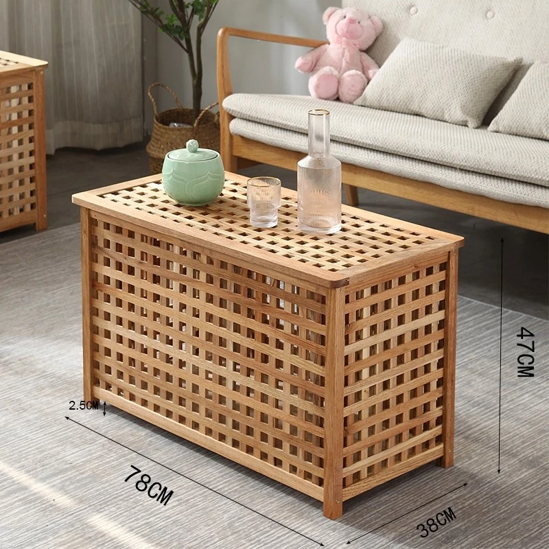 Wäschetruhe breite Wäschebox +Leinensack Walnuss Holz - Bild 3 von 3