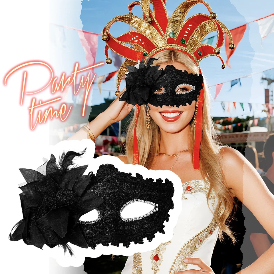 Máscaras de encaje para mujer 1920s pluma veneciana máscara para fiesta de Halloween Foto 3 de 4