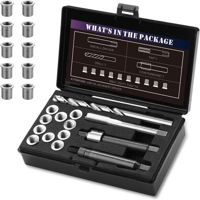 M8X1.25 Thread Repair Kit with 11.7Mm Insert HSS Drill, Tap, Installation Driver