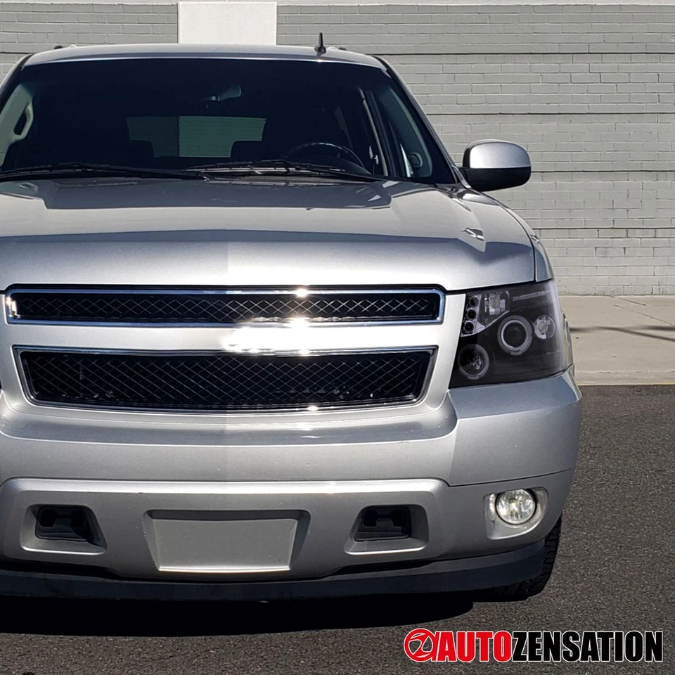 Fit 2007-2014 Chevy Avalanche Tahoe Suburban Smoke LED Halo Projector Headlights - Image 2 of 4