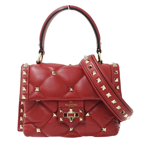 Valentino Garavani Candy Studs 2Way Handbag Shoulder Crossbody Bag Red Leather