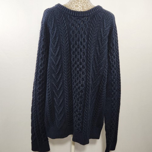 Gant Rugger The Cable Men's Size Large Navy Blue Knit Cotton Crew Neck Sweater