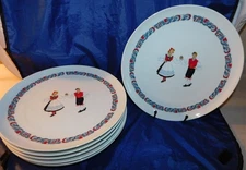 Set of 7 Figgjo Norway HARDANGER DANCERS Dinner Plates 10.25" UNUSED