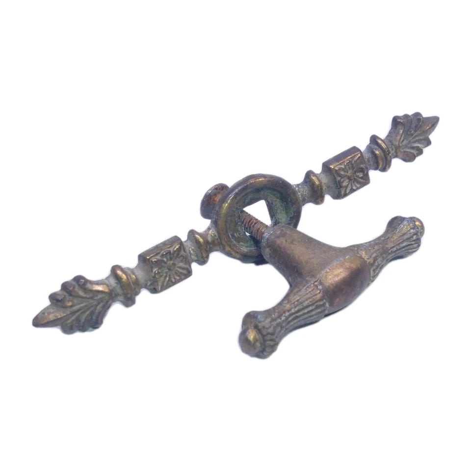 1 perilla de manija de cajón provincial francesa de latón ornamentado usada Foto 4 de 4