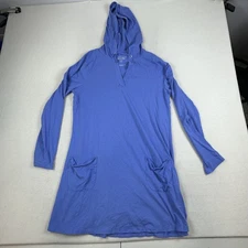 Coolibar Catalina Beach Cover-Up Dress Womens Large Blue Hooded UPF 50+ Pockets