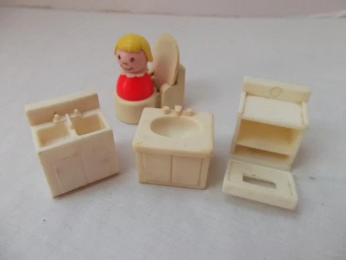 VTG FP Little People lot 5 toilet kitchen sink bathroom sink oven range opens