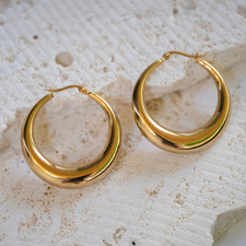 Chunky Gold Hoop Earrings for Women Thick Crescent Polished Statement Hoops 1.5"