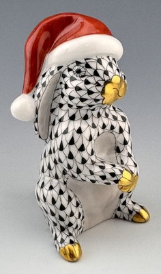   MINT HEREND Santa Bunny Rabbit Black Fishnet Figurine