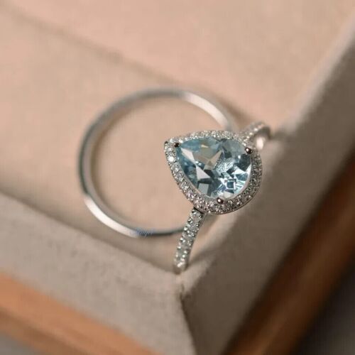 925 Solid Starling Silver Certified Natural Aquamarine  Ring Gift For Free Ship - Picture 1 of 4