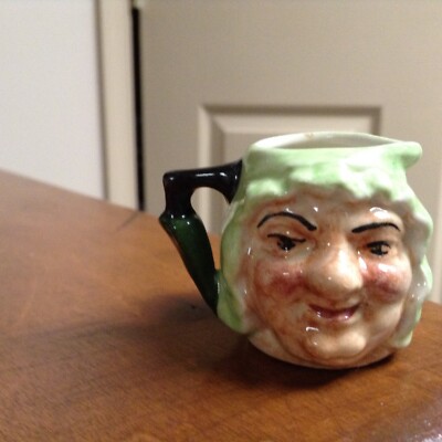 Vintage Small Artone England Hand Painted Old Woman Two Sided Face Pitcher