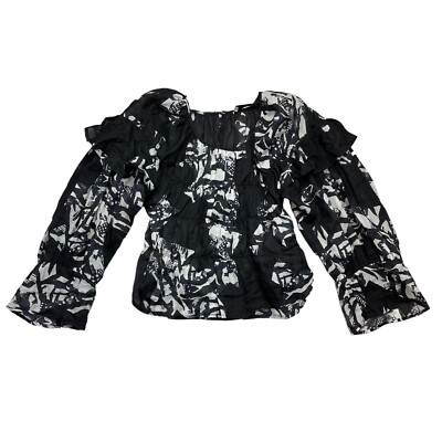 #ad IRO Sheer Hilta Shirt Crop Blouse Womens Size 34 Black White $76.99