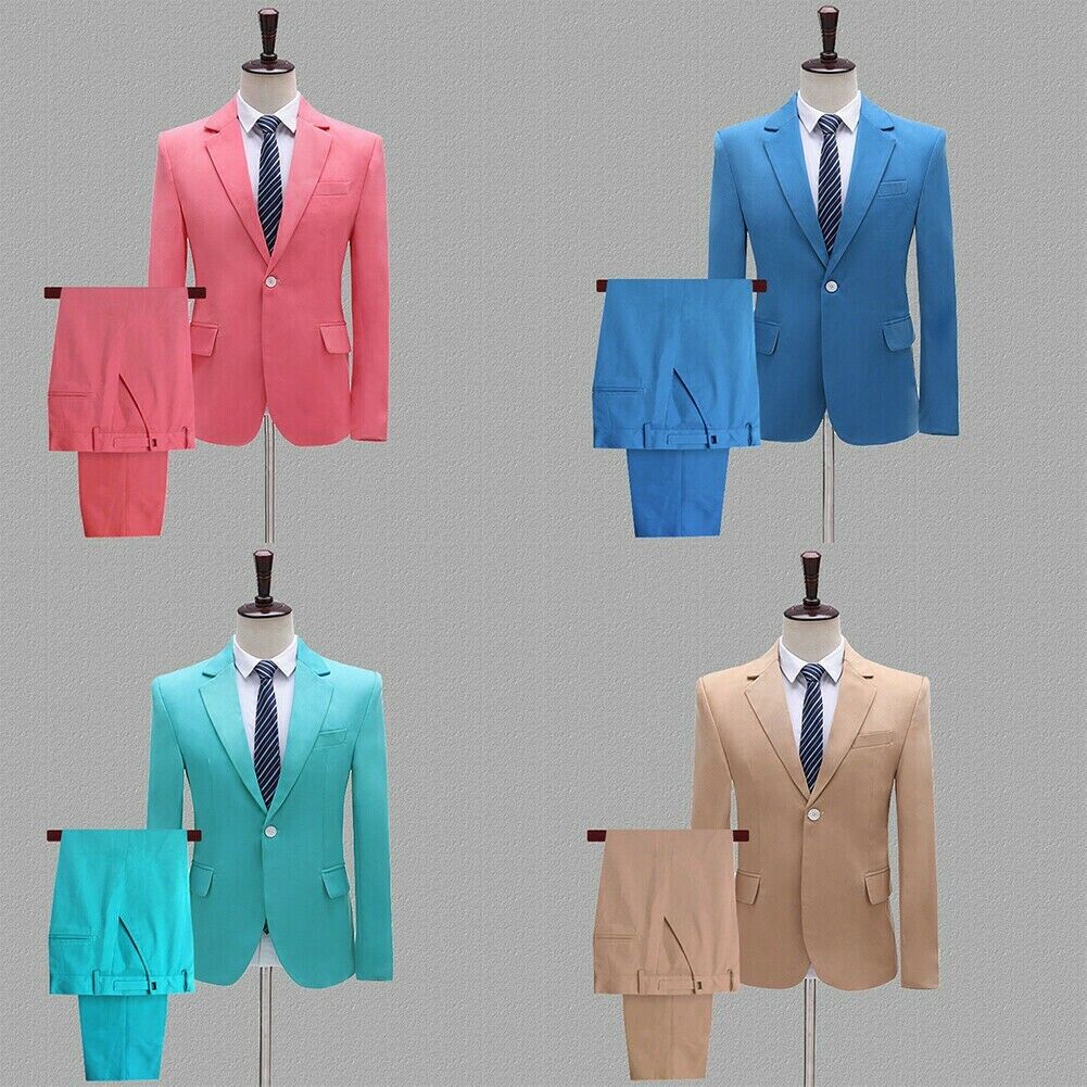 Mens Single Breasted Suit Jacket Pants Notch Lapel Blazer Prom ...