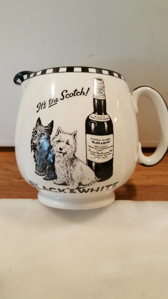Antique Pottery Black and White Scotch Whiskey Pub Jug 1920s H5" X W6" By Shelly - Image 3 of 4