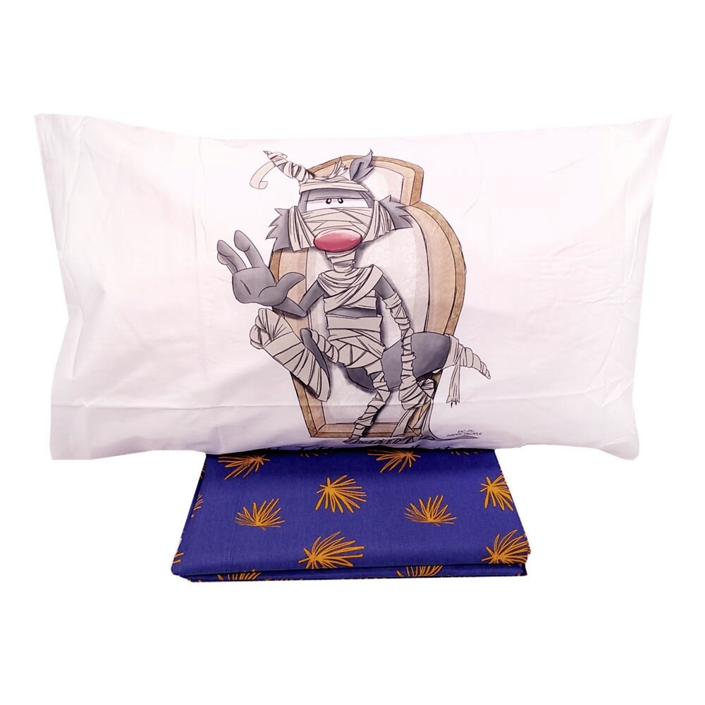 Percale Single Bed Sheets in Blue by Eic-Pi Happy People Every Morning-image