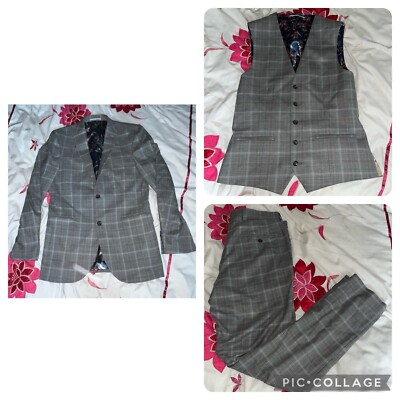 Next Tailoring dreiteiliger Festanzug mit Karomuster - grau