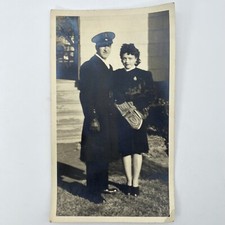 Vintage Photo Handsome USN Navy WW2 Sailor w Beautiful Young Wife 1940s Conn CT