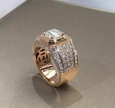 Mens Pinky Band Ring 3 Ct Round Cut Simulated Diamond In 14k Rose Gold Finish