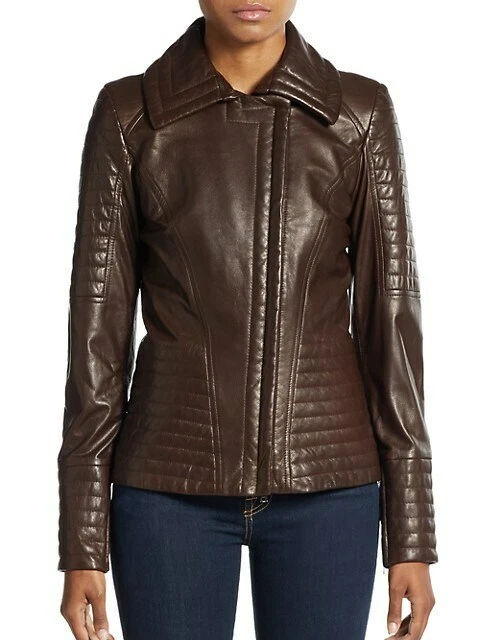 Jaqueta de couro acolchoada preta feminina OSCAR DE LA RENTA TAMANHO 4 - Imagem 2 de 4