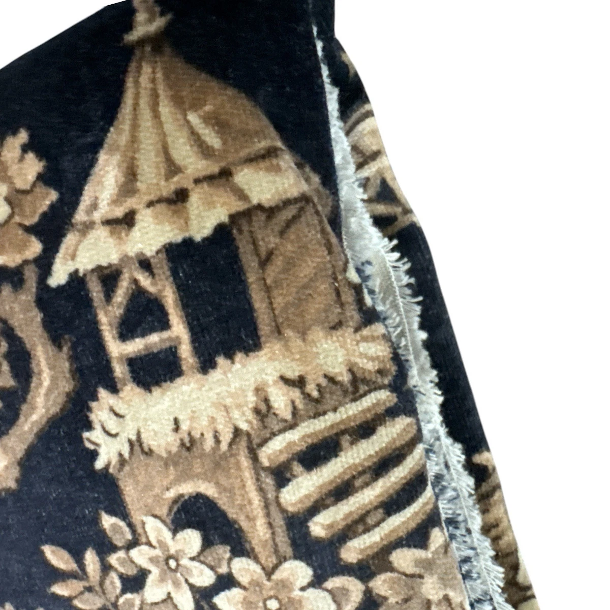 4 Yards Ralph Lauren Velvet Chinoiserie Black Tan Upholstery Fabric Rare!