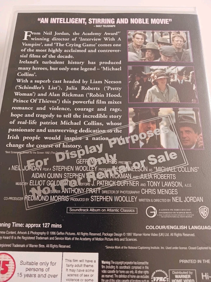Michael Collins VHS 1997 SAMPLE Promo Dealer Preview Warner Home Video RARE Foto 3 de 4