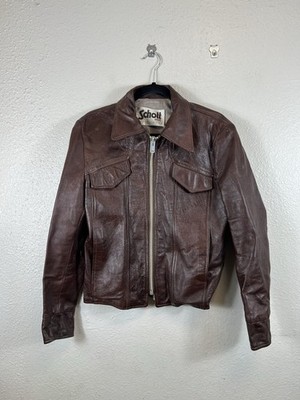 VTG 70s SCHOTT BROS Model 43 Leather Trucker Jacket Oxblood Brown TALON Size 38