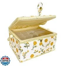 Empty Sewing Basket with Removable Tray for Sewing Supplies, Larg