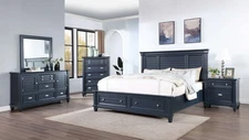 California King Size 5pc Bed Dresser Mirror Nightstand Chest Set Slate Blue