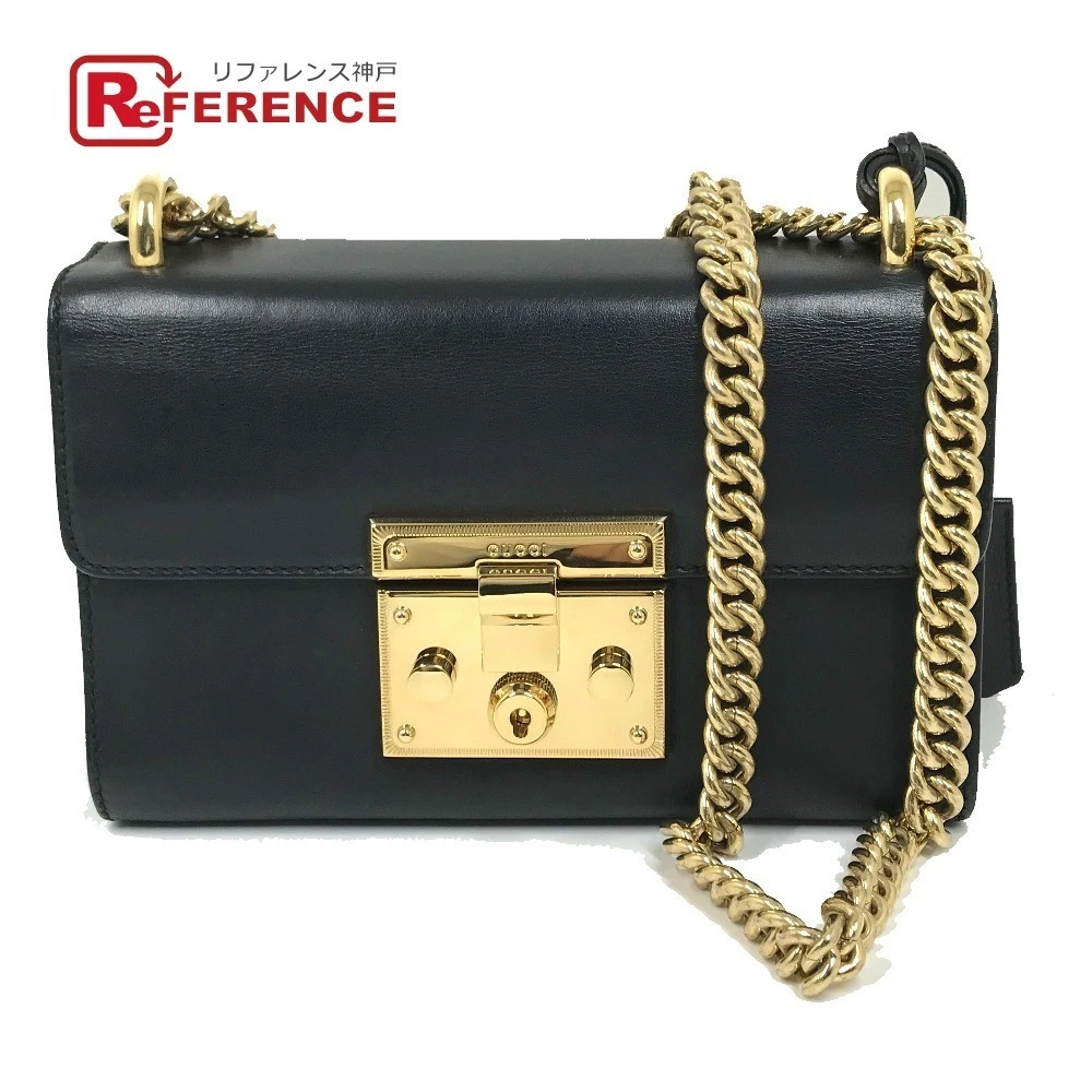 GUCCI 409487 Small Padlock Chain Bag Shoulder Bag Leather Black Ladies Used