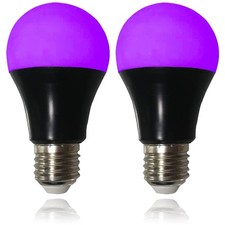 UV LED Black Light Bulbs 2 Pack, A19 E26 8W Blacklight Bulb for Glow in The D...