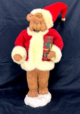 Animated Singing & Dancing Ceramic Christmas Santa Teddy Bear Battery Operated