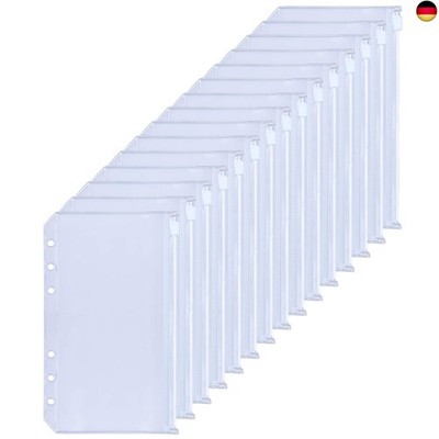 HAUTOCO 15 Stück A6 Binder Taschen PVC 6-Loch Reißverschluss-Bindetaschen W