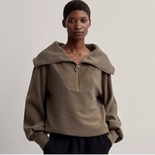 Varley Vine Half-Zip Pullover Sweatshirt Ottoman Ribbed Olive Taupe Green Small