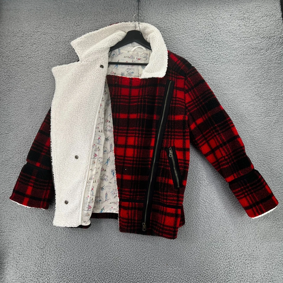 Chaqueta Faherty Mujer Pequeña Roja a Cuadros Montana Moto Abrigo Sherpa Polar Foto 3 de 4